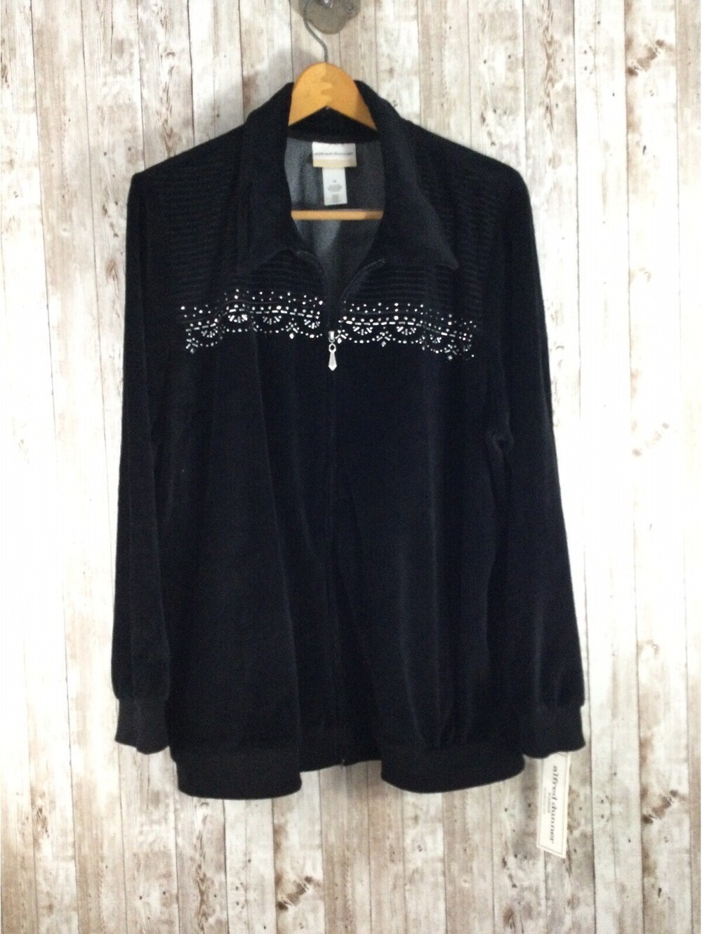 Alfred Dunner Women's Black Velour Beaded Full Zip Jacket Size 1X NEW